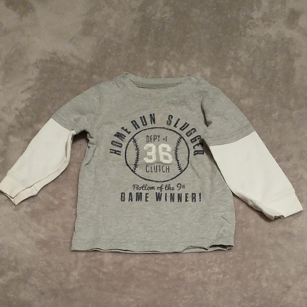 Carter's Gray & White Layered-Look Baseball Graphic Long-Sleeve Tee